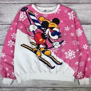 Vintage 1990s Mickey Mouse Skiing All Over Print Crewneck